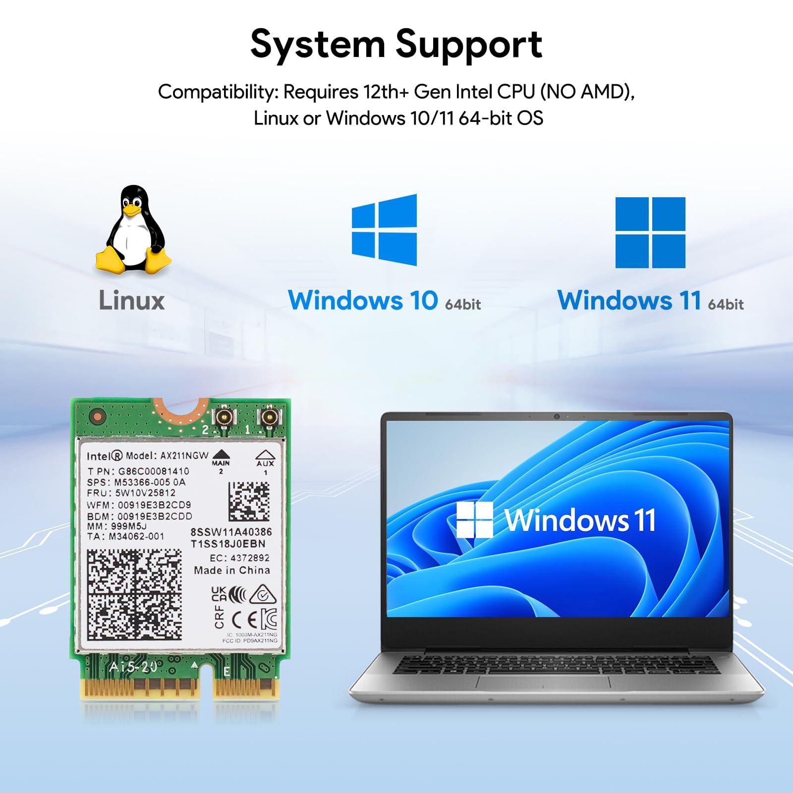 Amazon.com: Intel AX211NGW Wi-Fi 6E Laptop Mobile Wireless Card